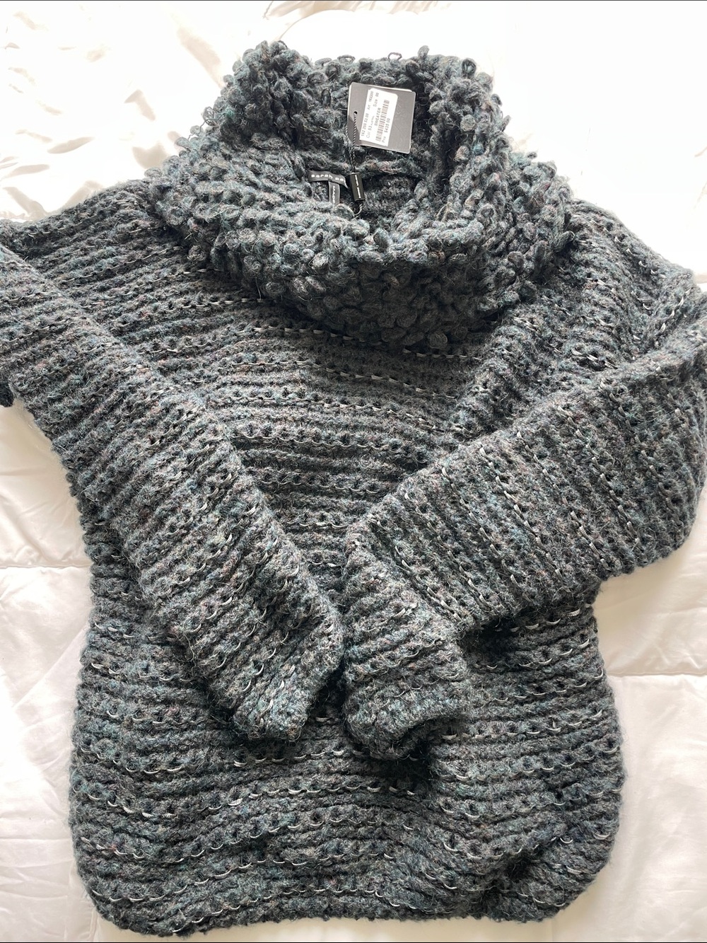 Sarah Pacini Chunky Cowl Neck Sweater - Heather Gray tint blue